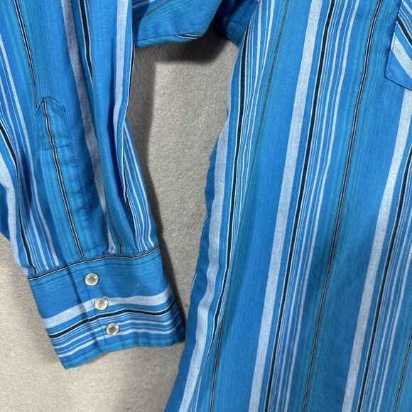 Wrangler Rancher Shirt Plaid Long Sleeve Pearl Snap Button Up Blue Mens 2XL - Picture 5 of 10